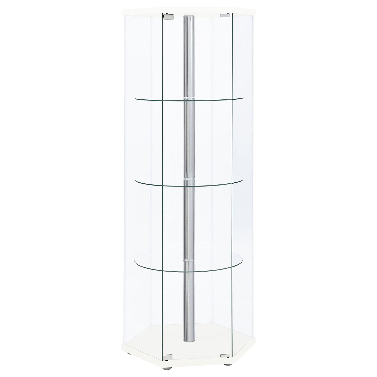 Zahavah 4-shelf Hexagonal Clear Glass Curio Cabinet White