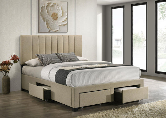 Wheatland 4-drawer Upholstered Queen Storage Bed Light Brown