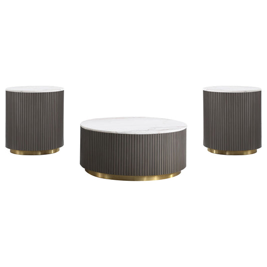Jason 3-piece Round White Marble Coffee Table Set Charcoal