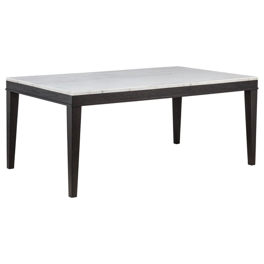 Averill 72-inch Rectangular White Marble Top Dining Table Coffee Bean