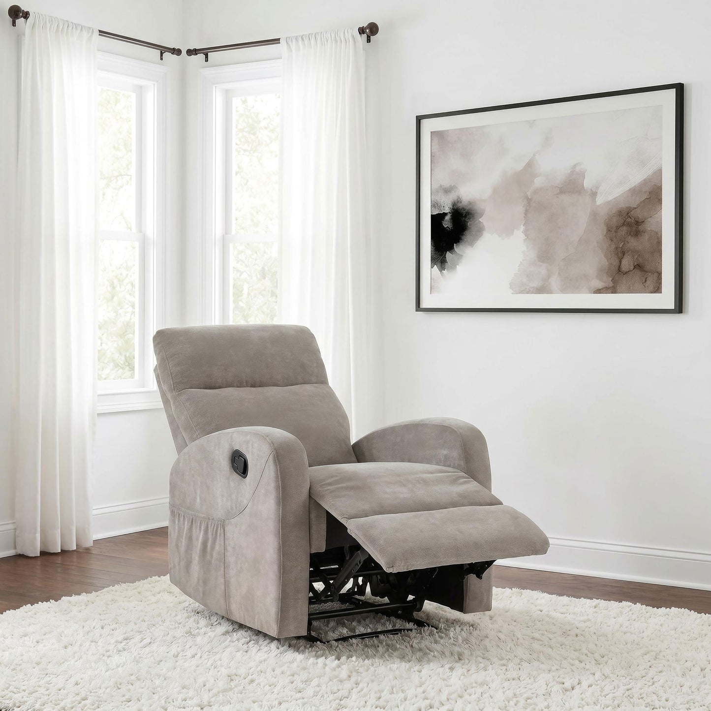 Hamilton Chenille Upholstered Manual Glider Recliner Sand