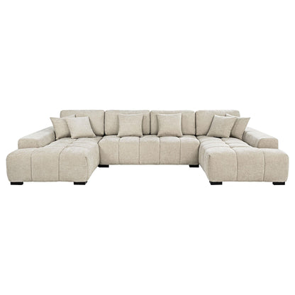 Cannella U-Shaped Double Chaise Upholstered Sectional Sofa Beige