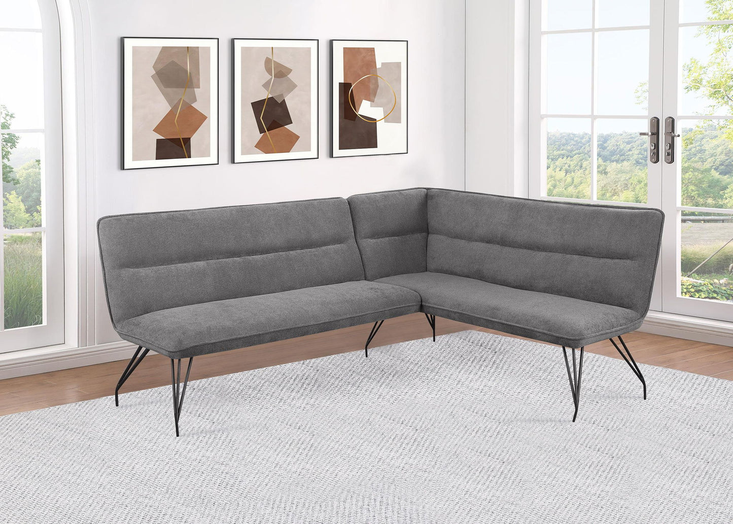 Dodson Fabric Upholstered L-Shaped Nook Dining Bench Grey