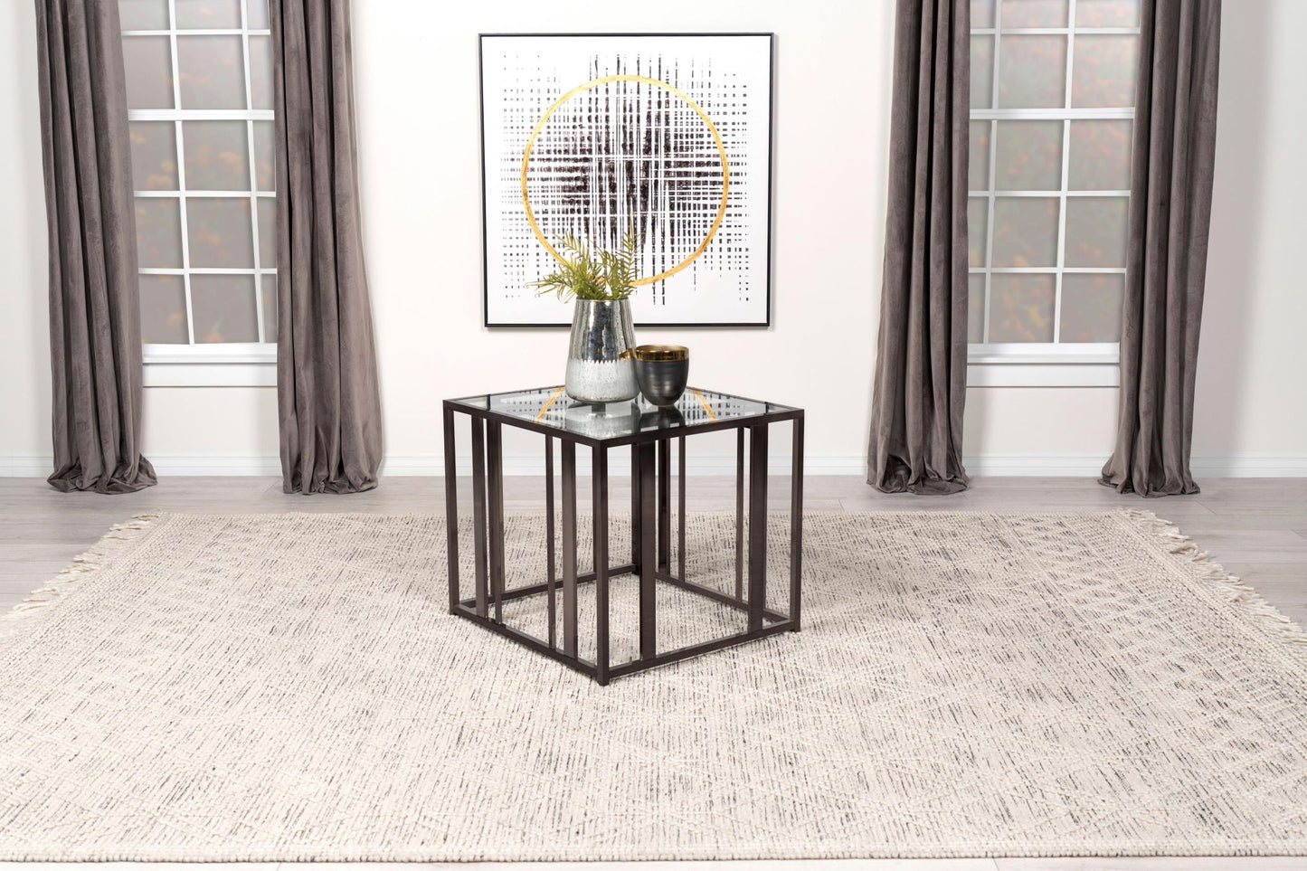 Adri Rectangular Glass Top Side End Table Black Nickel