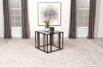 Adri Rectangular Glass Top Side End Table Black Nickel