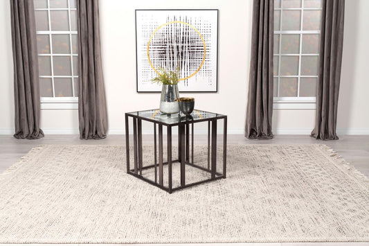 Adri Rectangular Glass Top Side End Table Black Nickel