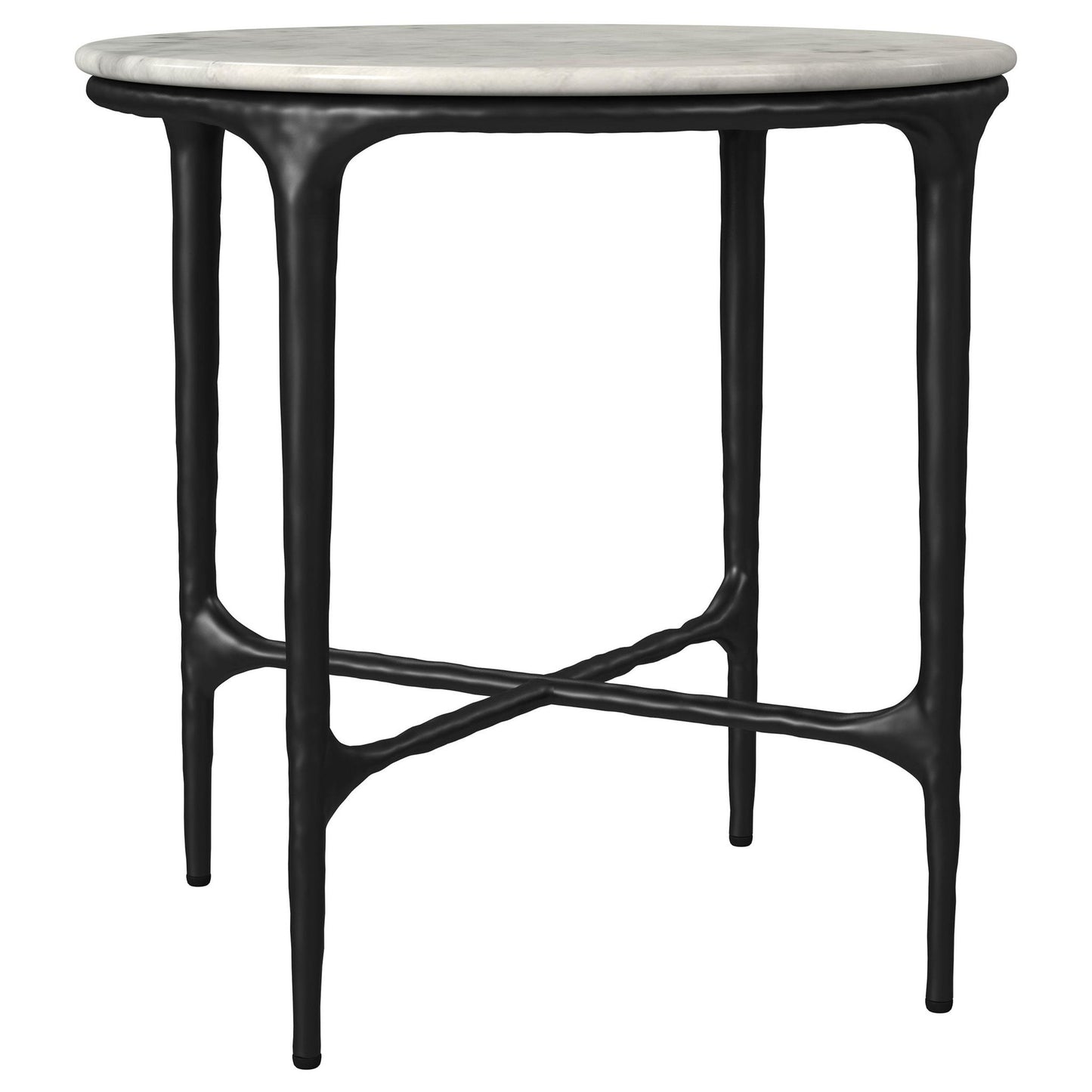 Hermas Round Genuine Marble Top Metal End Side Table White