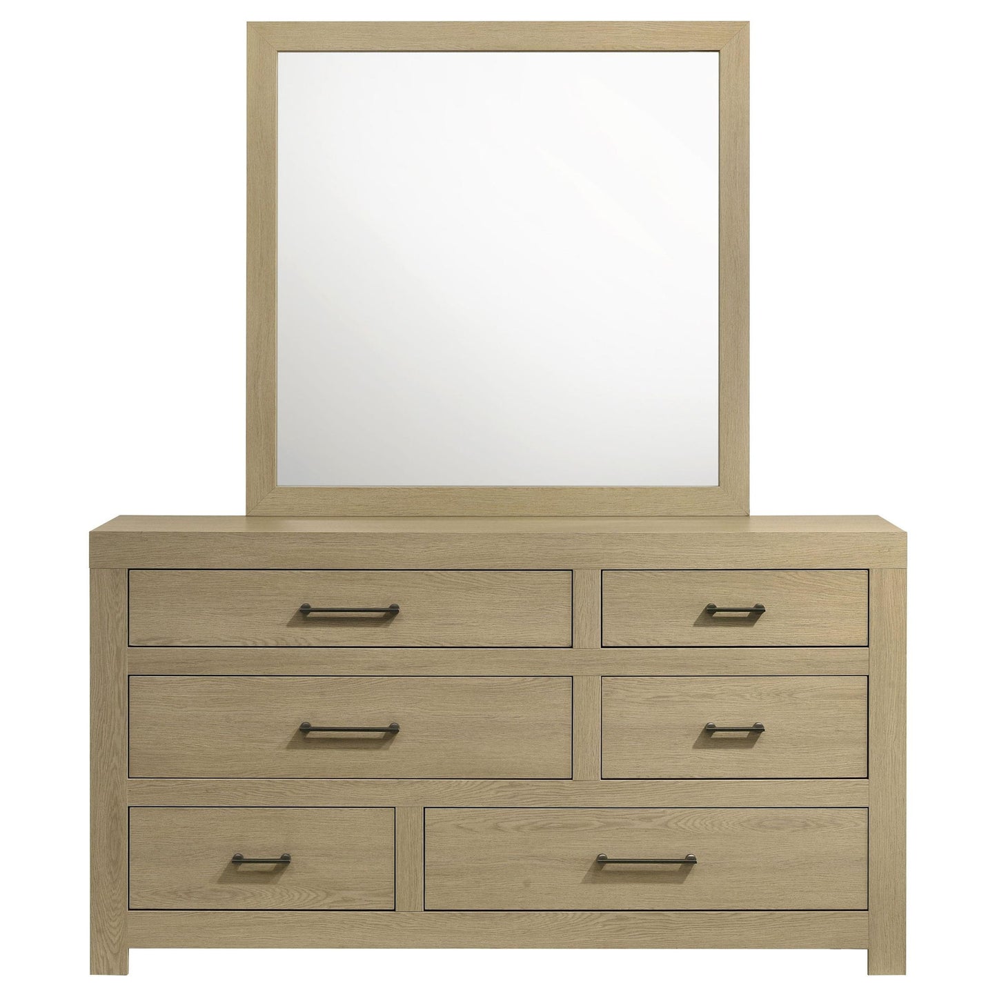 Hendricks 6-drawer Bedroom Dresser and Mirror Light Oak