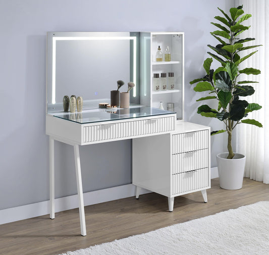 Souza 5-Drawer Makeup Vanity Table With LED Mirror White High Gloss