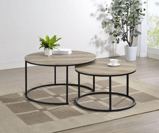 Lainey 2-piece Round Nesting Coffee Table Distressed Pine