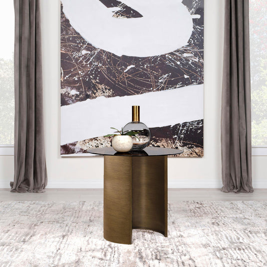 Morena Round Tawny Glass Top Side End Table Brushed Bronze