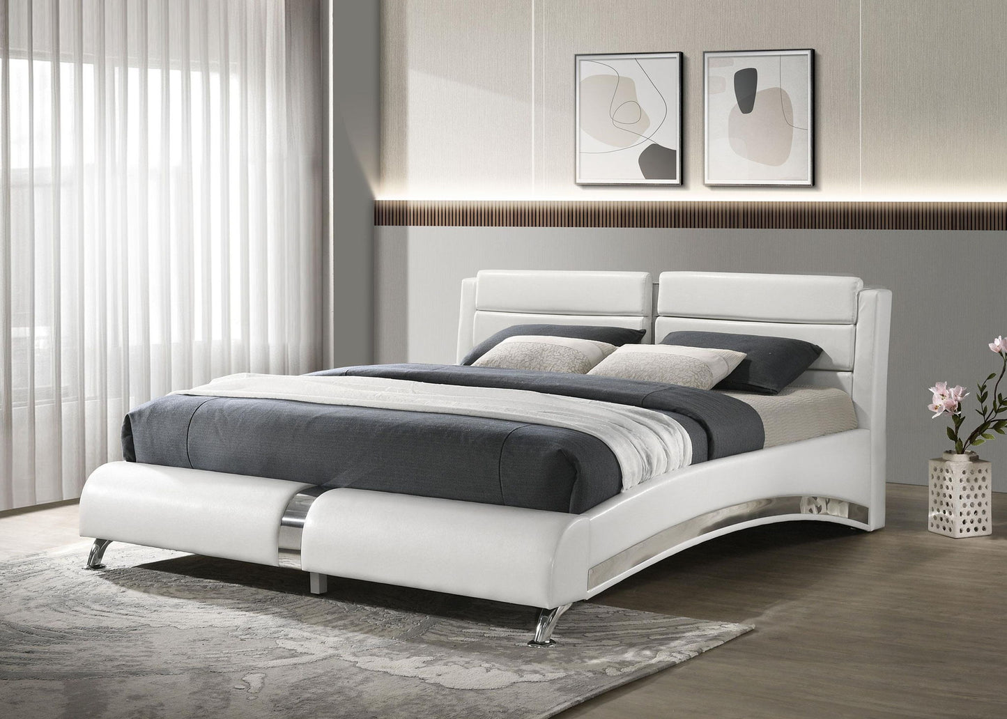 Jeremaine Upholstered Eastern King Sleigh Bed White