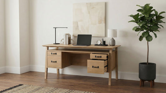 Goodson 64-inch 4-Drawer Double Pedestal Computer Desk Distressed Light Brown