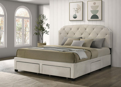 Marianna 4-drawer Upholstered Eastern King Storage Bed Cream