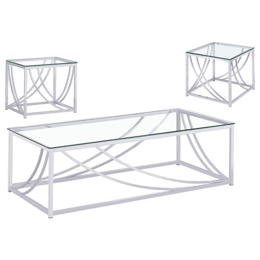 Lille 3-piece Glass Top Coffee And End Table Set Chrome