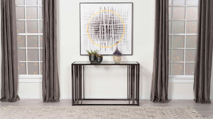 Adri Glass Top Entryway Console Table Black Nickel