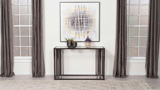 Adri Glass Top Entryway Console Table Black Nickel
