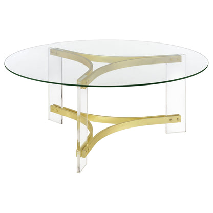 Janessa Round Glass Top Acrylic Leg Coffee Table Matte Brass