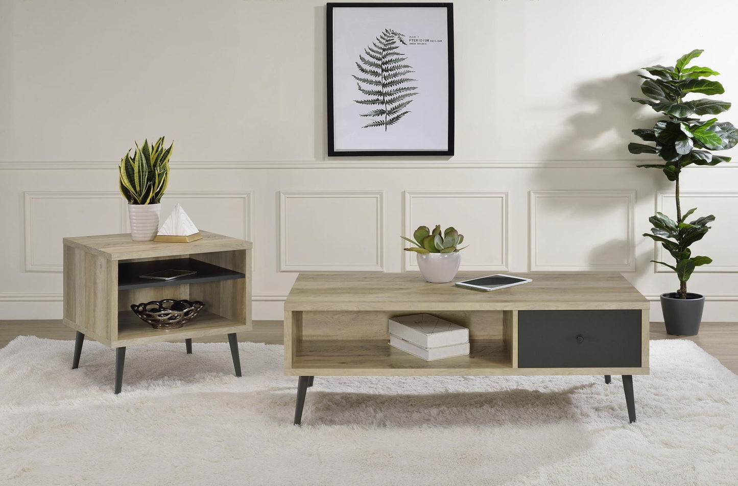 Welsh 2-piece Coffee and End Table Set Distressed Pine