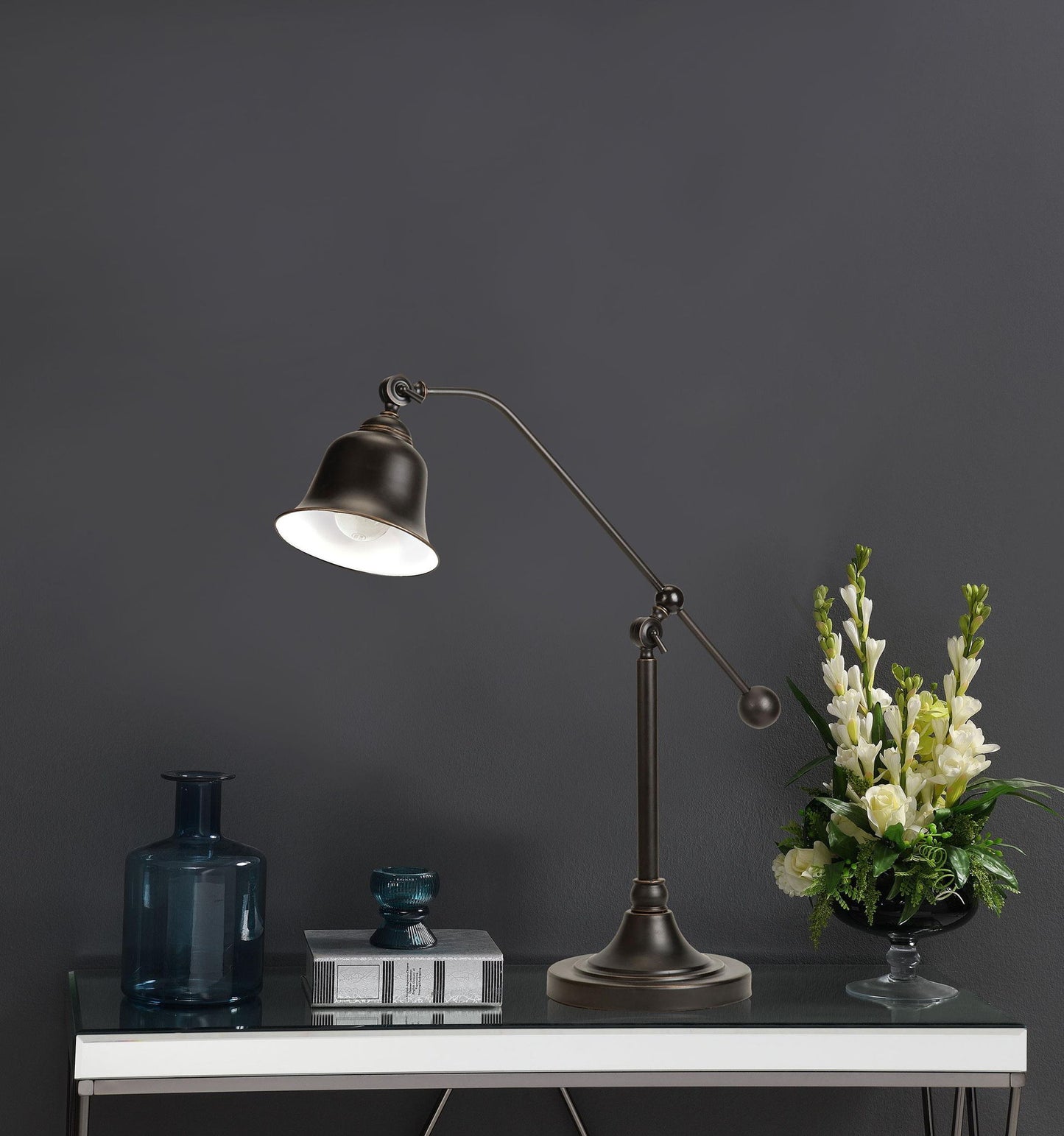 Eduardo 25-inch Bell Down Bridge Table Lamp Dark Bronze