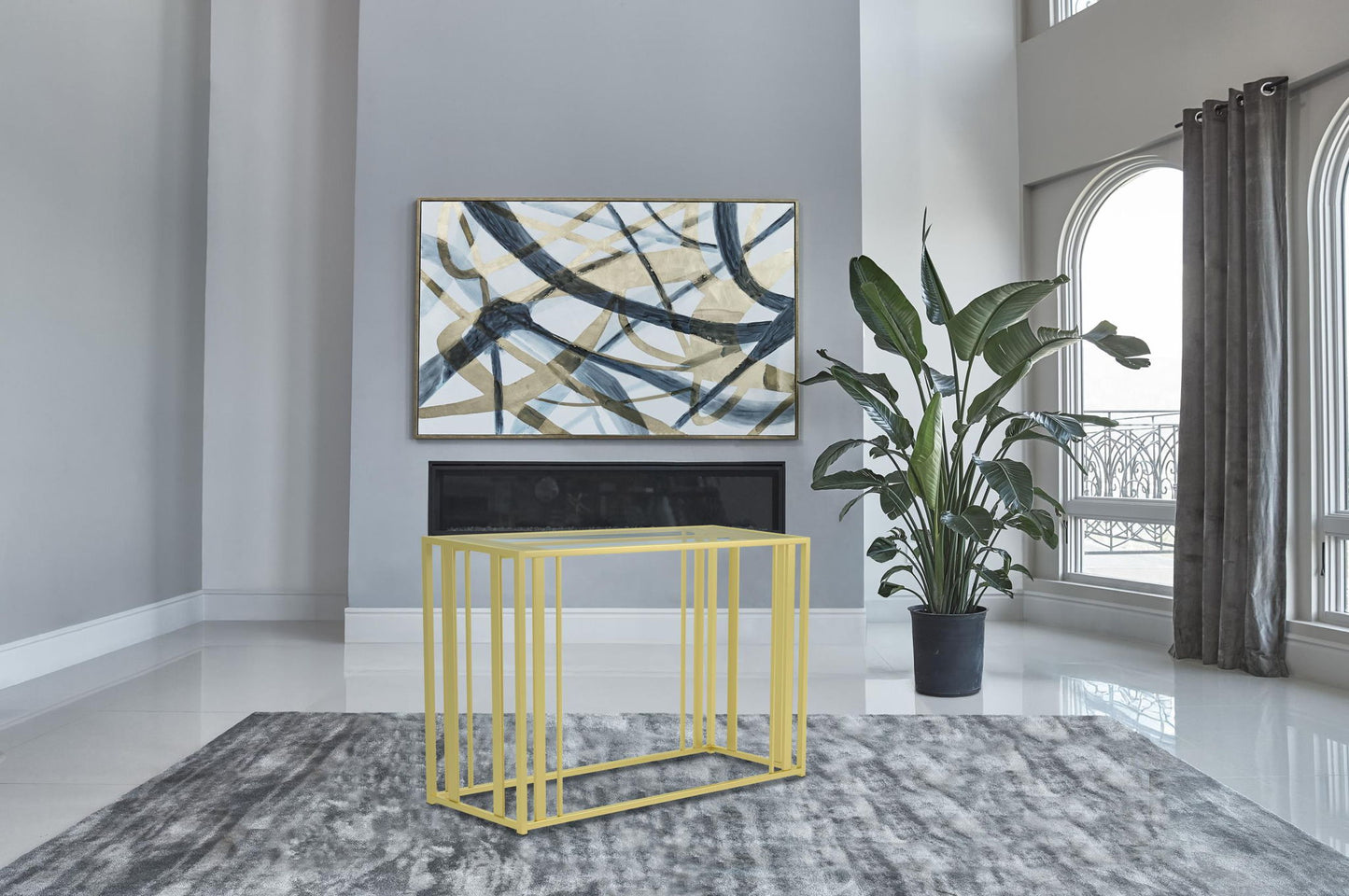 Adri Glass Top Entryway Console Table Matte Brass