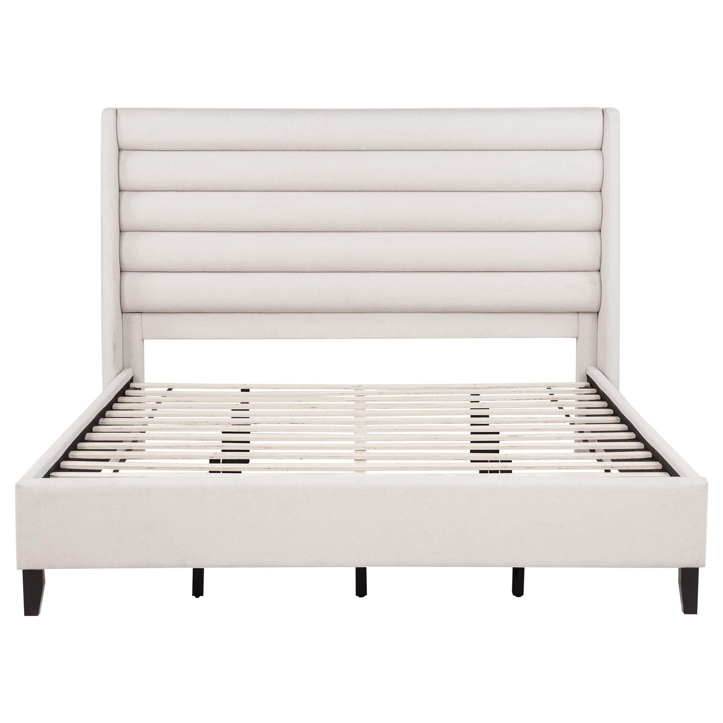 Leslie Upholstered Tufted Eastern King Wingback Platform Bed Beige