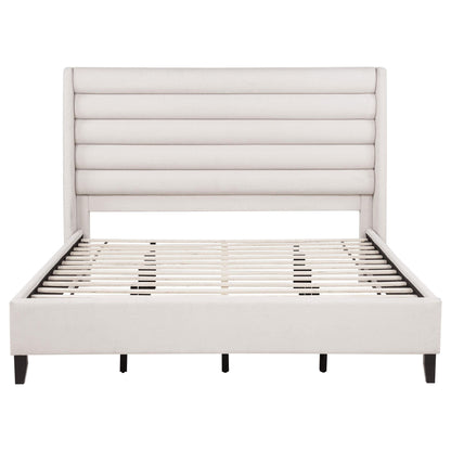 Leslie Upholstered Tufted Eastern King Wingback Platform Bed Beige
