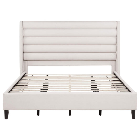 Leslie Upholstered Tufted Eastern King Wingback Platform Bed Beige