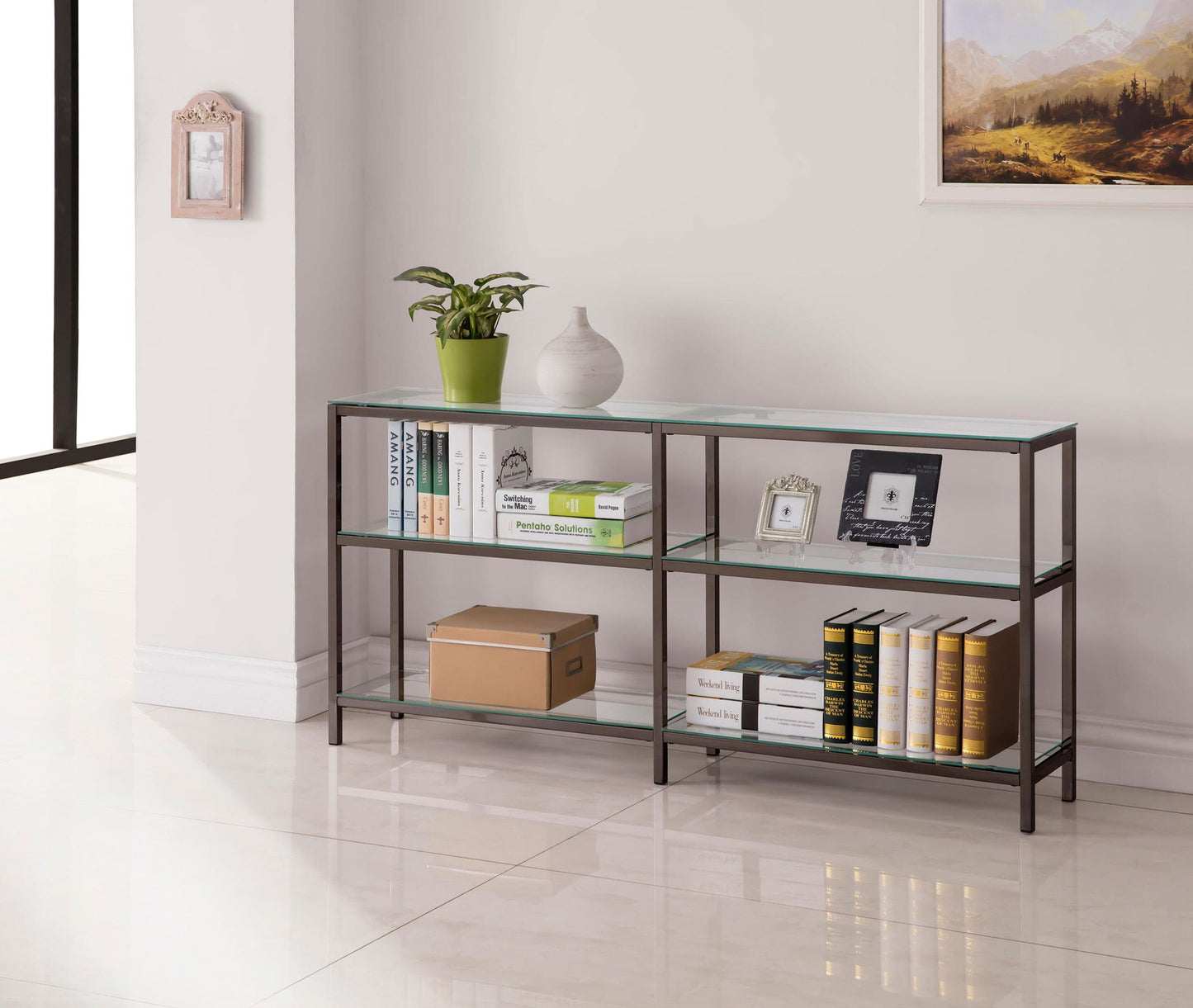 Kate 55-inch 4-shelf Console Bookcases Black Nickel