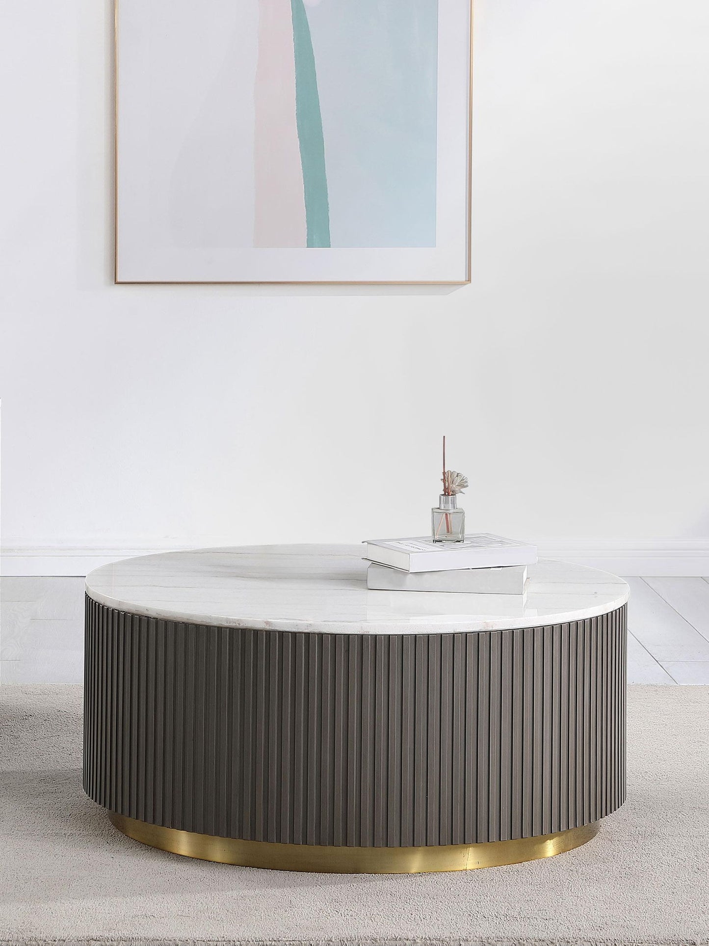 Jason Round White Marble Top Coffee Table Charcoal