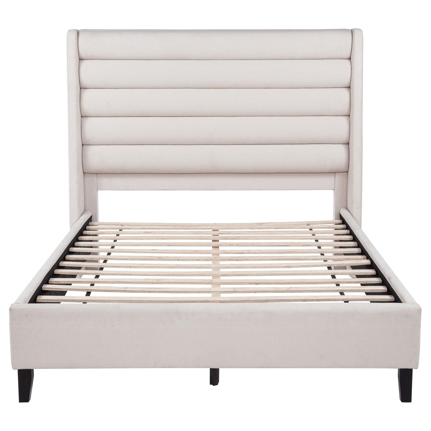 Leslie Upholstered Tufted Queen Wingback Platform Bed Beige
