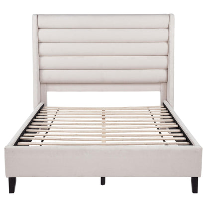 Leslie Upholstered Tufted Queen Wingback Platform Bed Beige