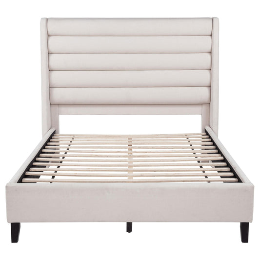 Leslie Upholstered Tufted Queen Wingback Platform Bed Beige