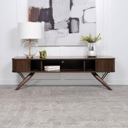 Valna Wood 71-inch TV Stand with Sliding Doors Walnut