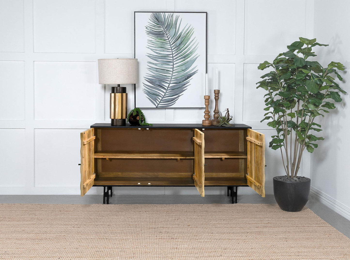 Aminah 3-door Wood Accent Cabinet Natural and Black