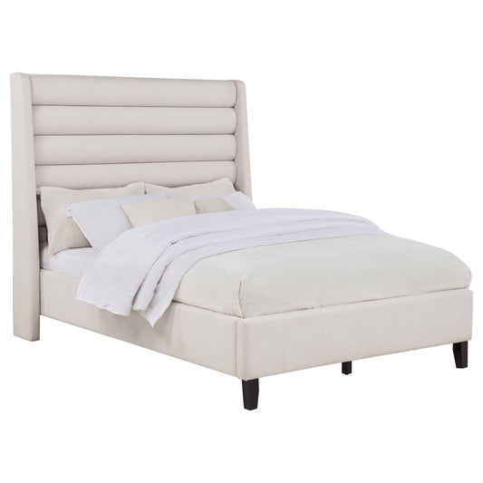 Leslie Upholstered Tufted Full Wingback Platform Bed Beige