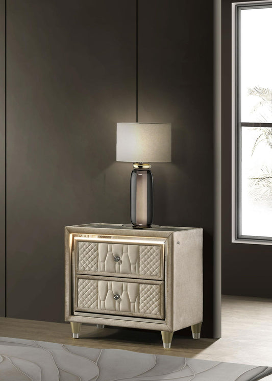 Lorient 2-drawer LED Nightstand with USB Ivory and Camel