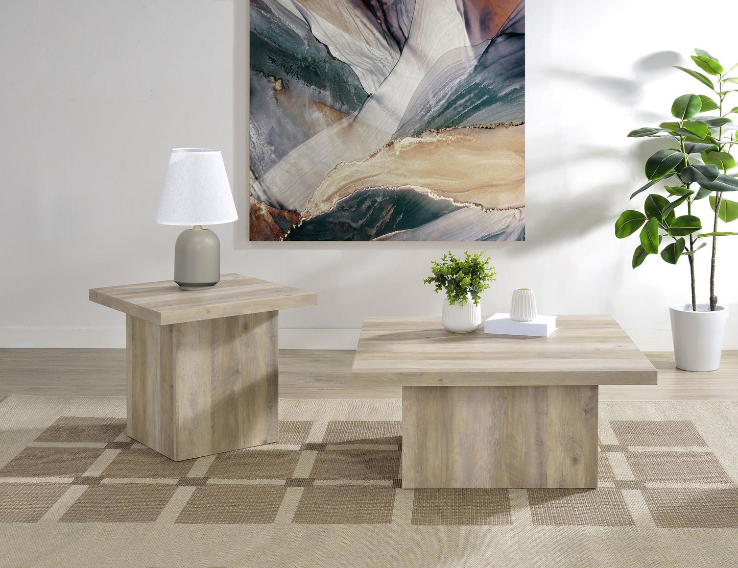 Devar 2-piece Square Coffee End Table Set Distressed Pine
