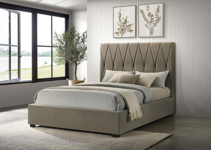 Delsea Upholstered Queen Panel Platform Bed Light Brown