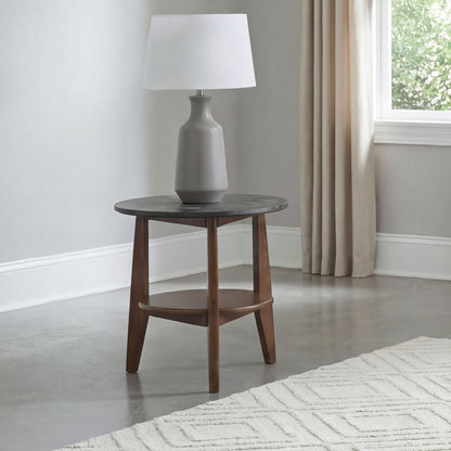 Bradley Round SmartTop End Side Table Smokey Grey and Brown