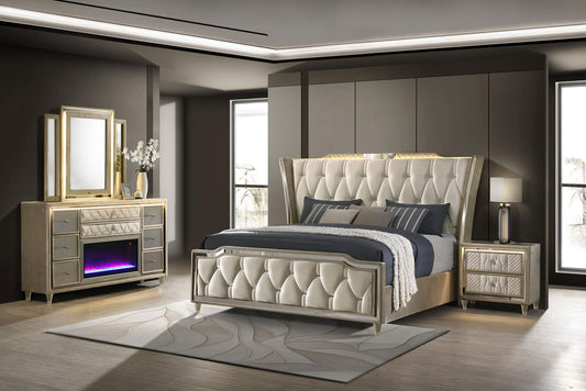 Lorient 4-piece Queen Bedroom Set Ivory and Camel
