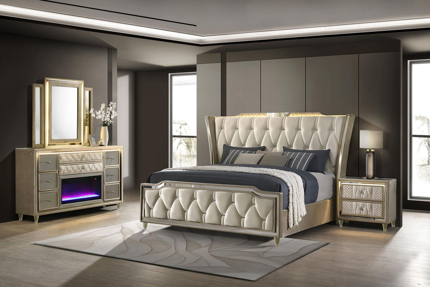 Lorient 4-piece California King Bedroom Set Ivory and Camel