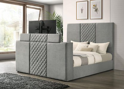 Tara 61-inch Upholstered Eastern King Panel TV Bed Grey