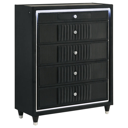 Ravenne 5-drawer Velvet Upholstered LED Chest of Drawers Black
