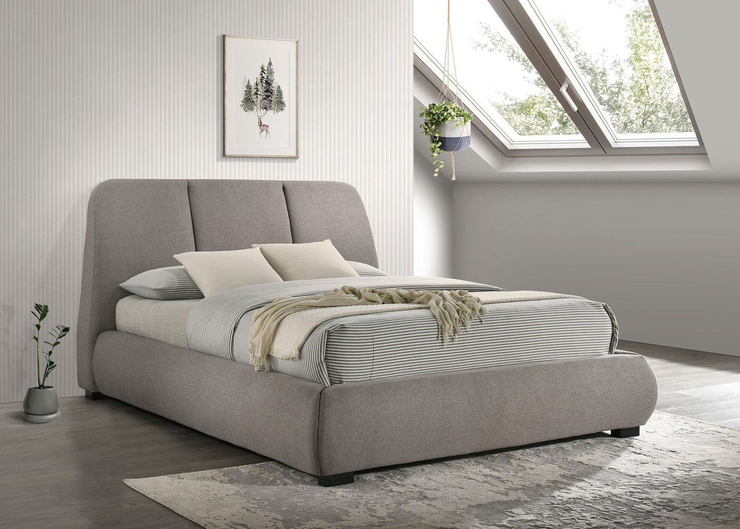 Mokena 46-inch Upholstered Queen Platform Bed Taupe