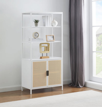 Amherst 3-shelf Radio Weave Cane Metal Accent Cabinet White