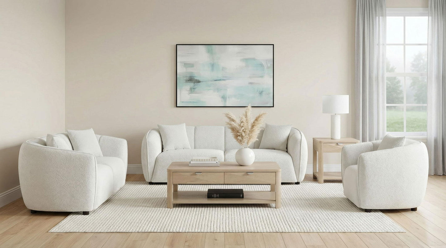 Aleisha 3-piece Chenille Upholstered Sofa Set Ivory