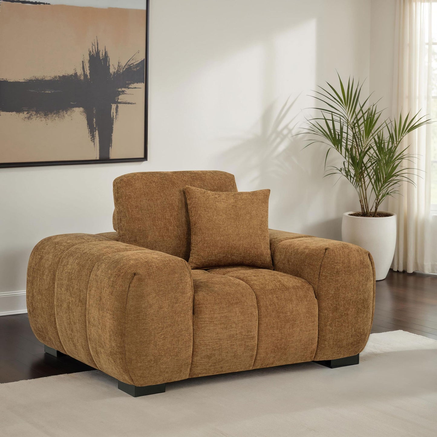 Octavia Upholstered Track Arm Accent Chair Amber