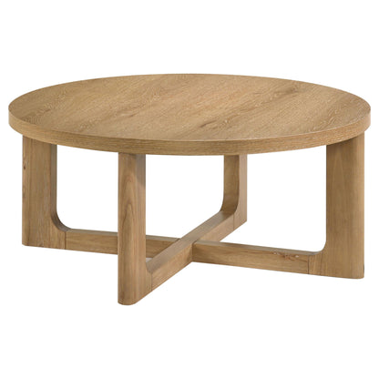 Kessler Round Sculptural Wood Coffee Table Light Oak