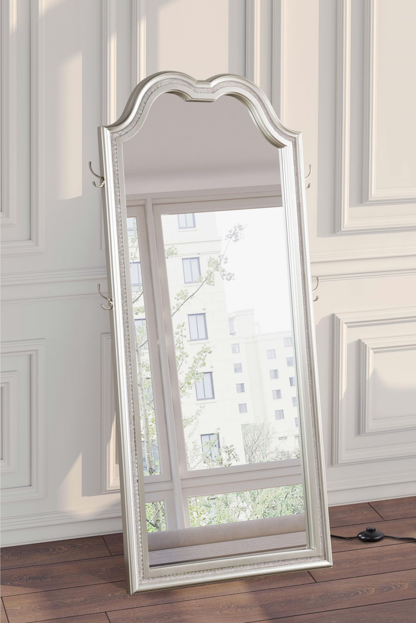Evangeline Full Length LED Light Floor Mirror Silver Oak
